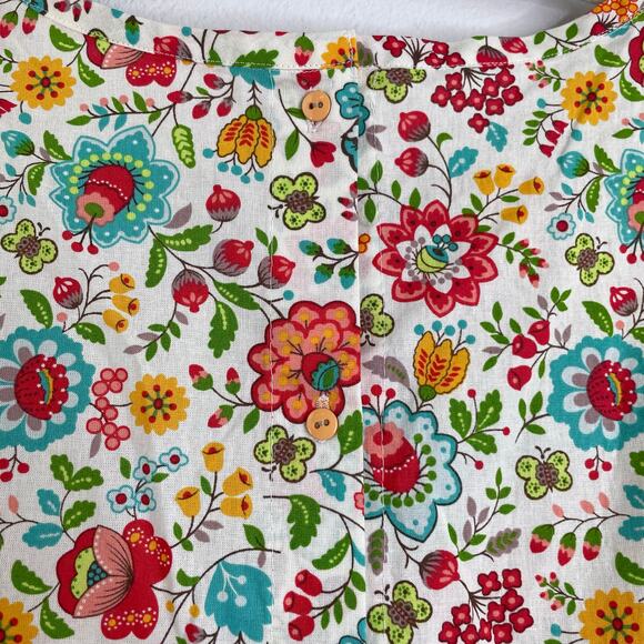 Handmade Floral Tunic Blouse Bell Sleeves Back Button Down Butterflies - Picture 5 of 10